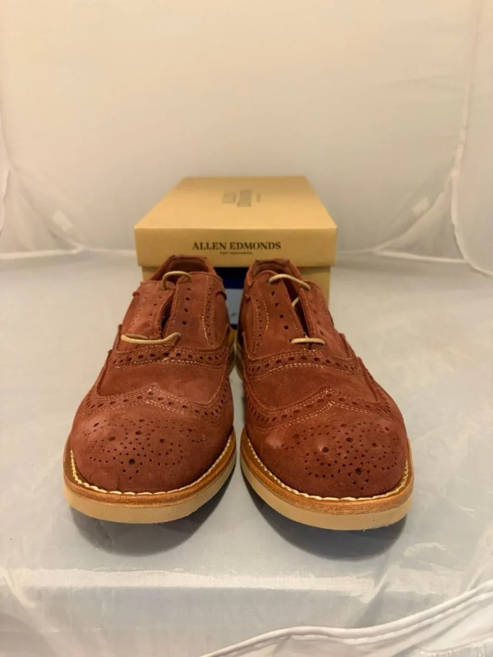 Allen Edmonds Neumok Suede Wingtip Cherry red men’s dress shoes size 10 3346 new
